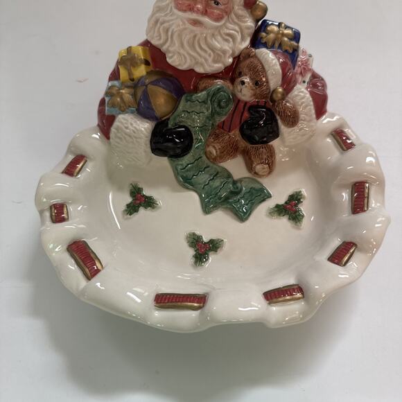 VINTAGE Fitz and Floyd Candy Dish Santa Toyland Christmas Holiday Decor - Picture 3 of 10